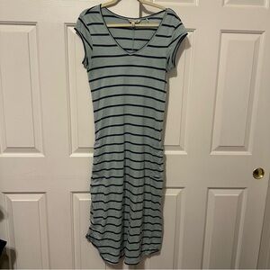 Toad&Co Women's Samba Muse Blue Striped Midi Dress Rouching Pockets Size S EUC